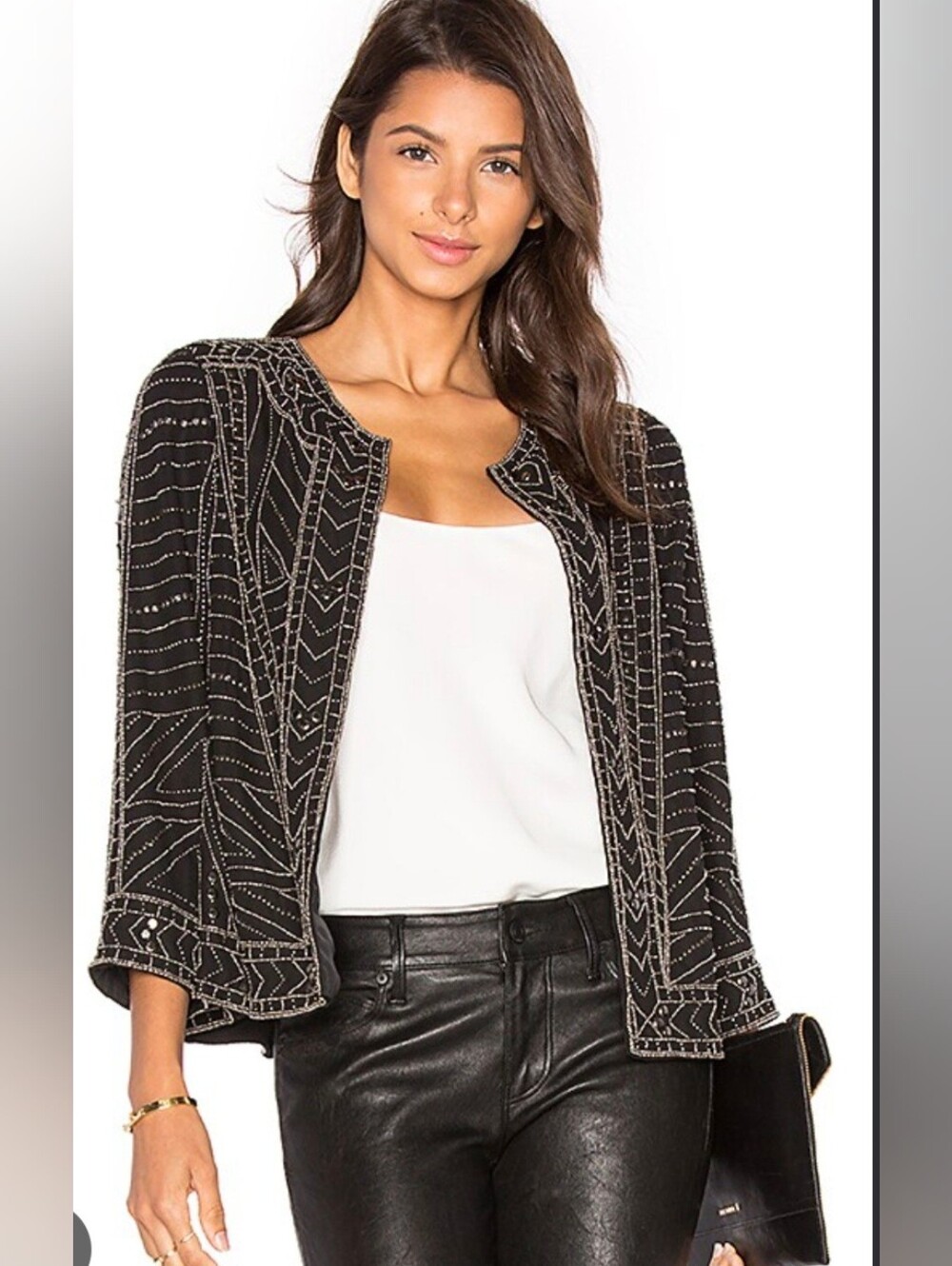 Velvet By Graham & Spencer Art Deco Embellished Jacket Studs & Beads Small